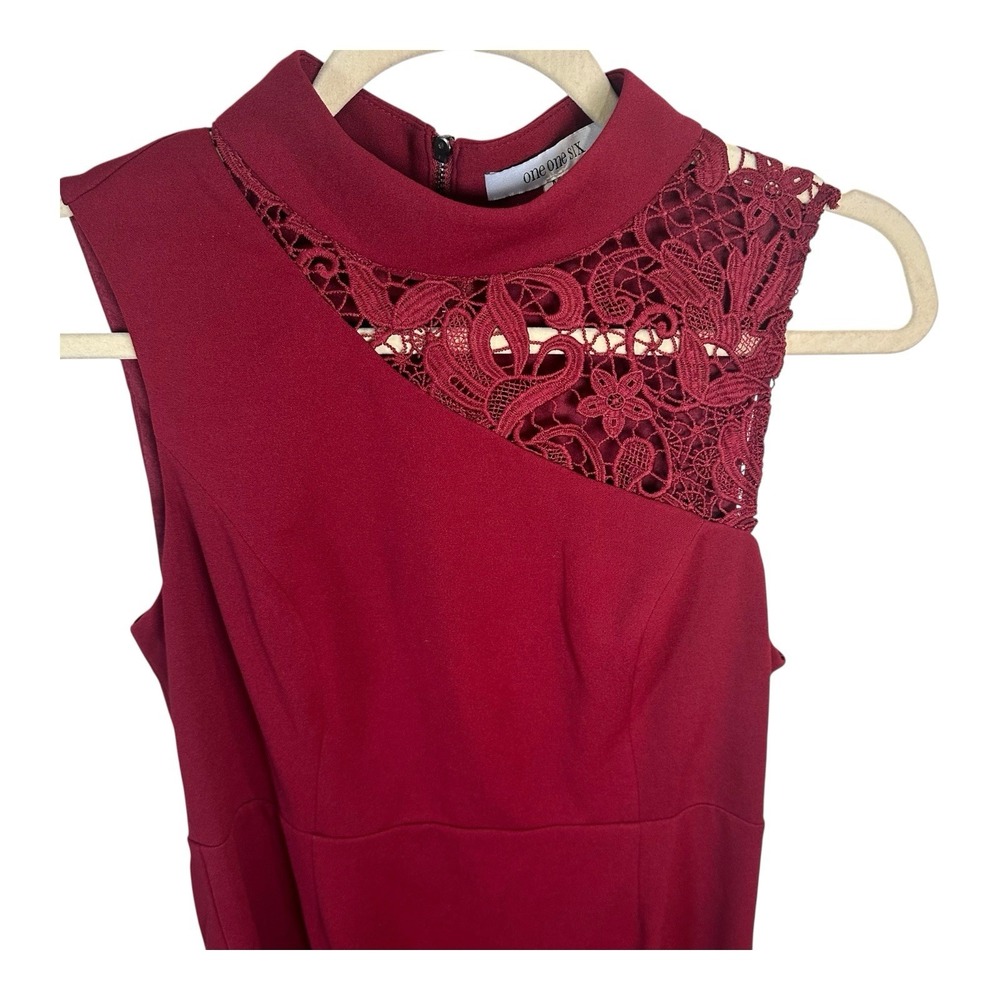NWT Nordstrom Rack Long Sleeveless High Neck Sheath Dress Maroon W Lace Size M